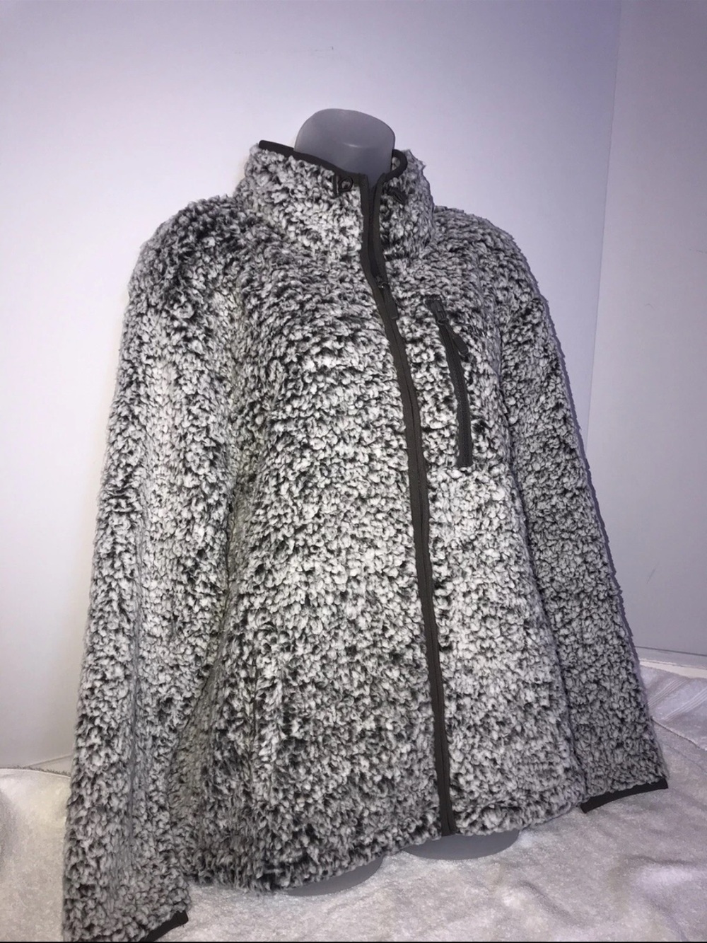Victoria Secret Pink Sherpa Full Zip Frosted Clay Grey Jacket L